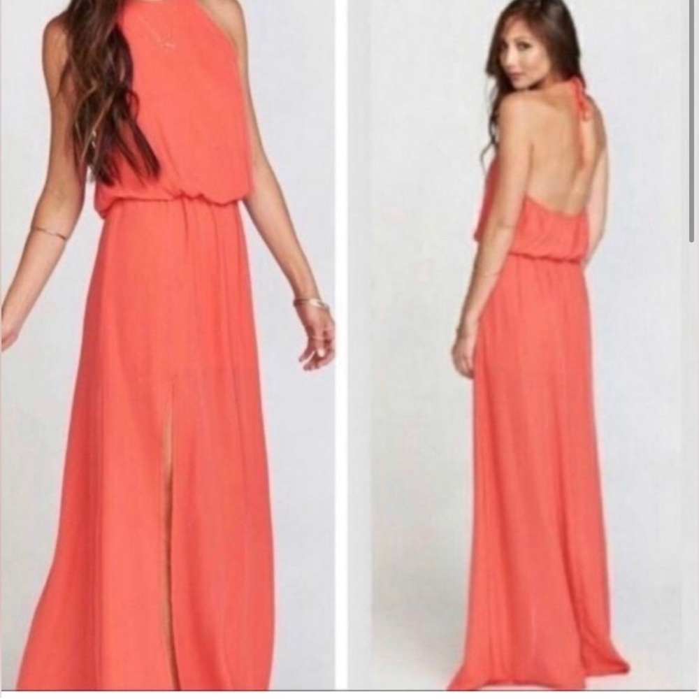 Show Me Your Mumu Heather Halter Maxi Bridesmaid Dress - Coral, size small